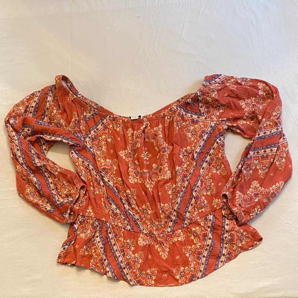 American Eagle Floral Bohemian Off-Shoulder Top